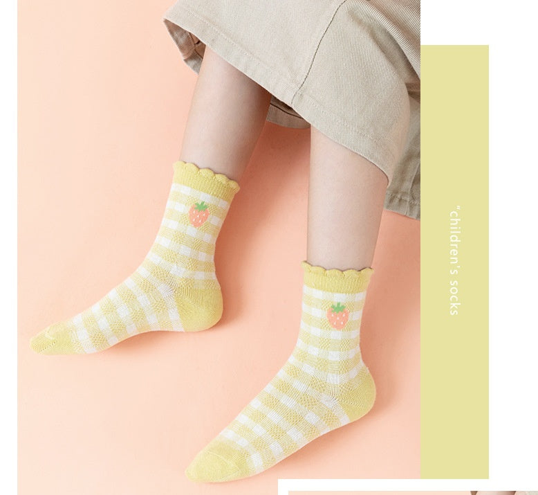 Children's Socks French Plaid Strawberry Cute Cartoon