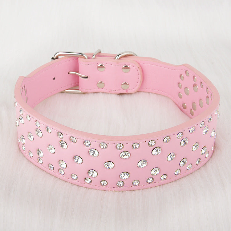 Pet Collar Shiny Rhinestone Leather Small Medium And Large Dog Supplies
