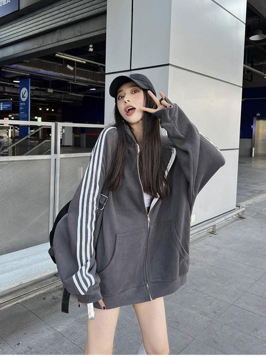 American Style Street Baseball Uniform Mid-length Sweater Cardigan Women's