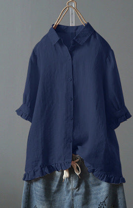 Women's Casual Single-breasted Ruffled Shirt