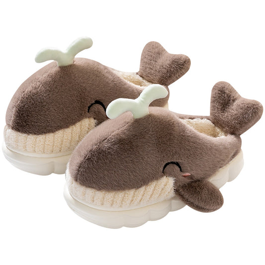 Dancing Whale Cotton Slippers Women's Cute Indoor Household Platform