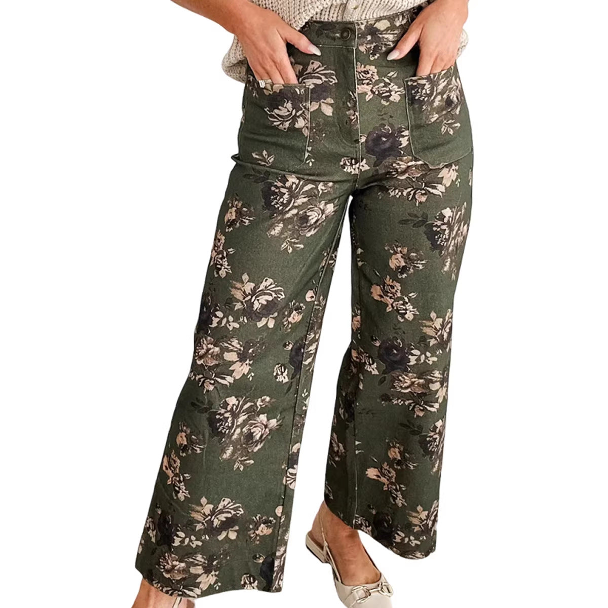 Womens Fashionable Retro Floral Print Jeans