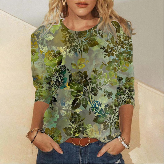 Floral Element Creative Casual Long Sleeve Women's T-shirts