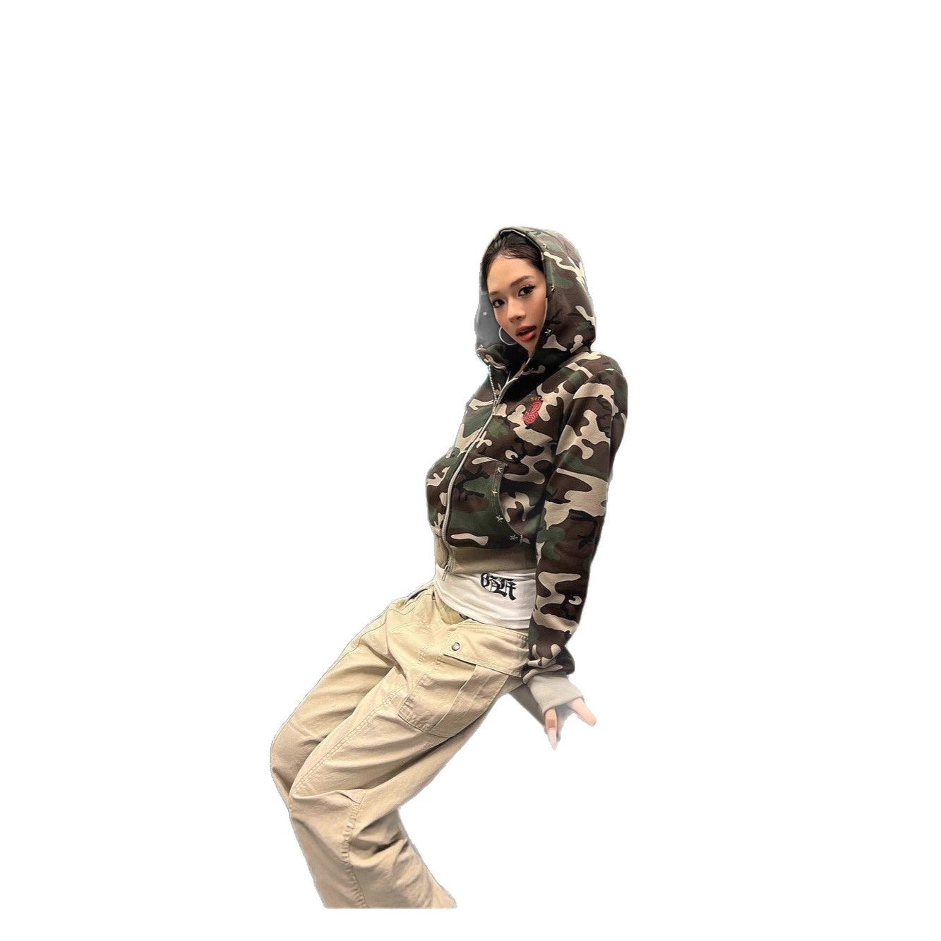 Women's Camouflage Hoodie Short SpringAutumn Coat
