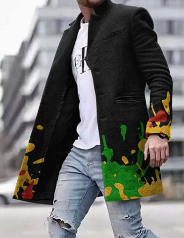Men's Fashion Creative Diamond Barbed Wire Style Printed Coat