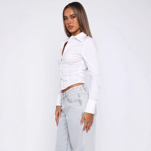 Womens Top Solid Color Slim-fit Ladies Long-sleeve Elegant