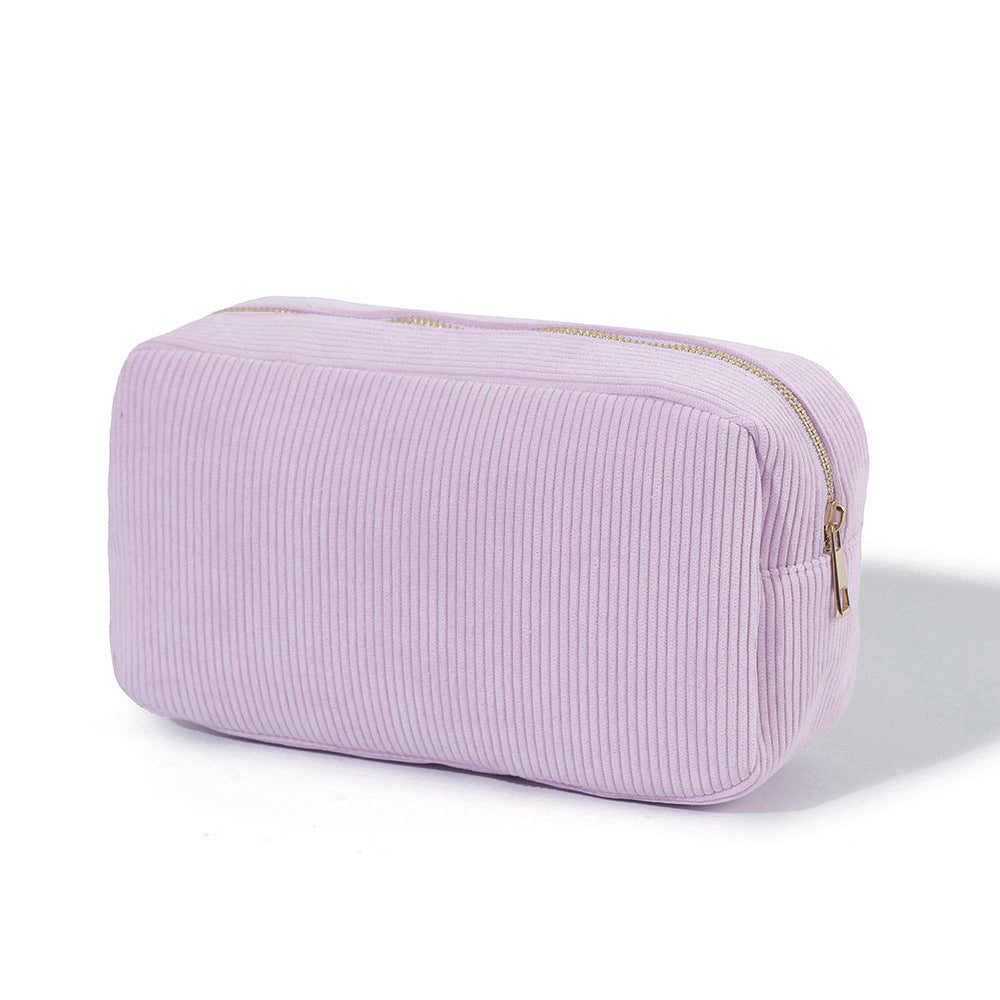 Large Capacity Portable Vertical Stripe Corduroy Cosmetic Bag