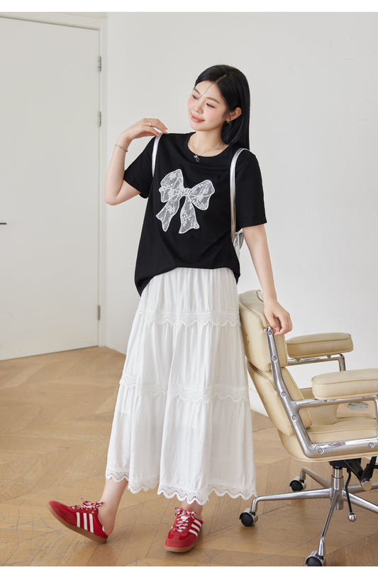 Slim Short Sleeved Top Plus Butterfly Lace T-shirt