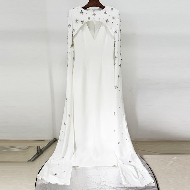 Heavy-duty Beaded And Diamond-encrusted Off-shoulder Long Dress