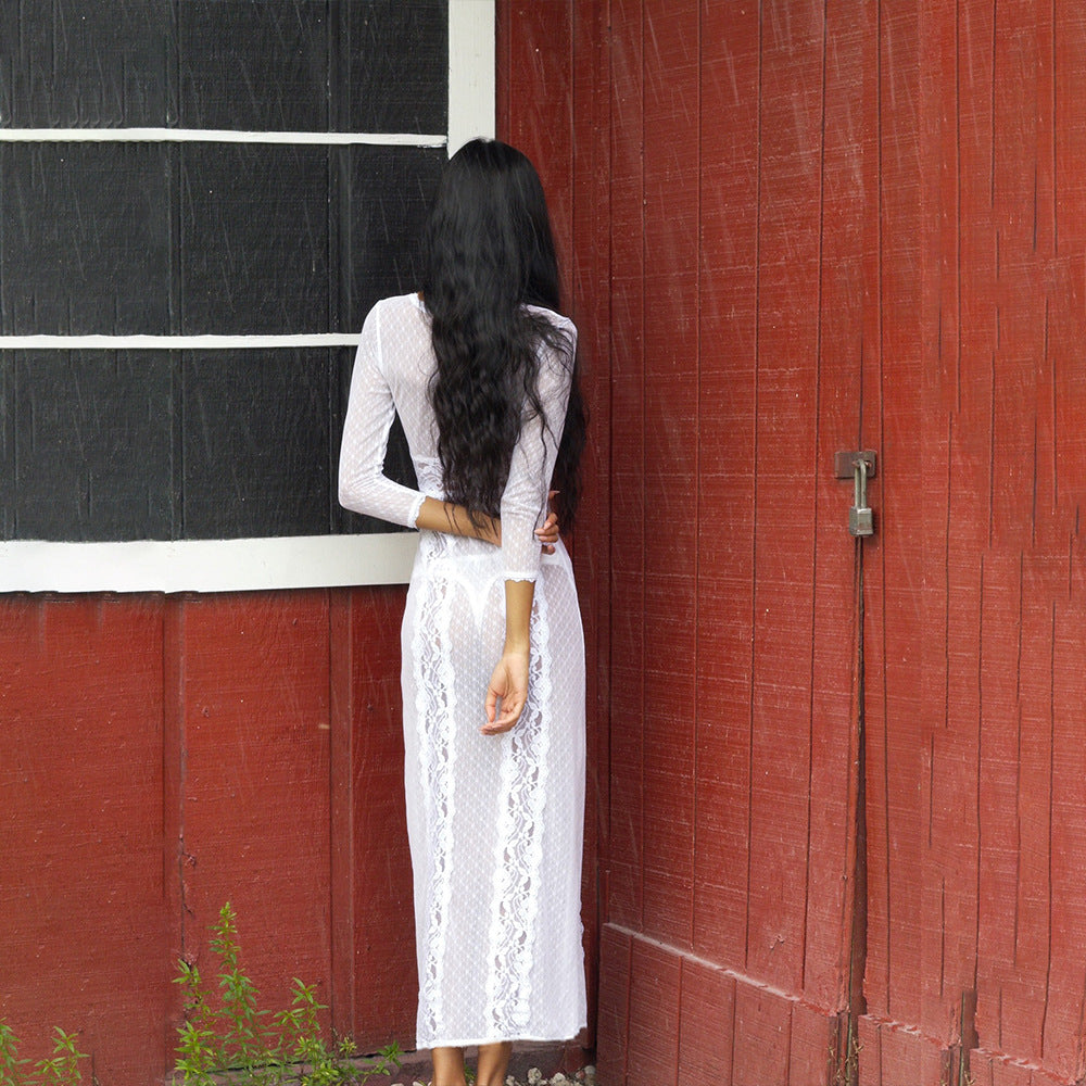 New Sexy Lace Sheer V-neck Dress