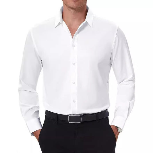 Men's Slim-fit Long-sleeve Solid Color Simple Business Casual Shirt