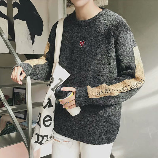 Drenge Broderet Casual Sweater Langærmet Farveblok Sweater