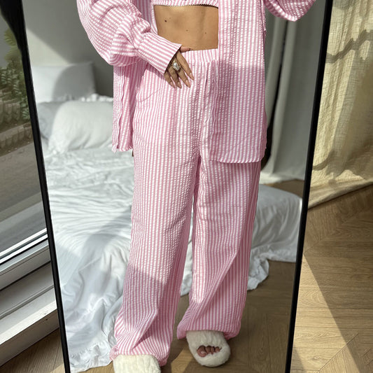 Soft Skin-friendly Womens New Striped Three-piece Set