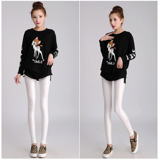 Solid Thin Skinny Matte Snakeskin Skinny Leather Pants
