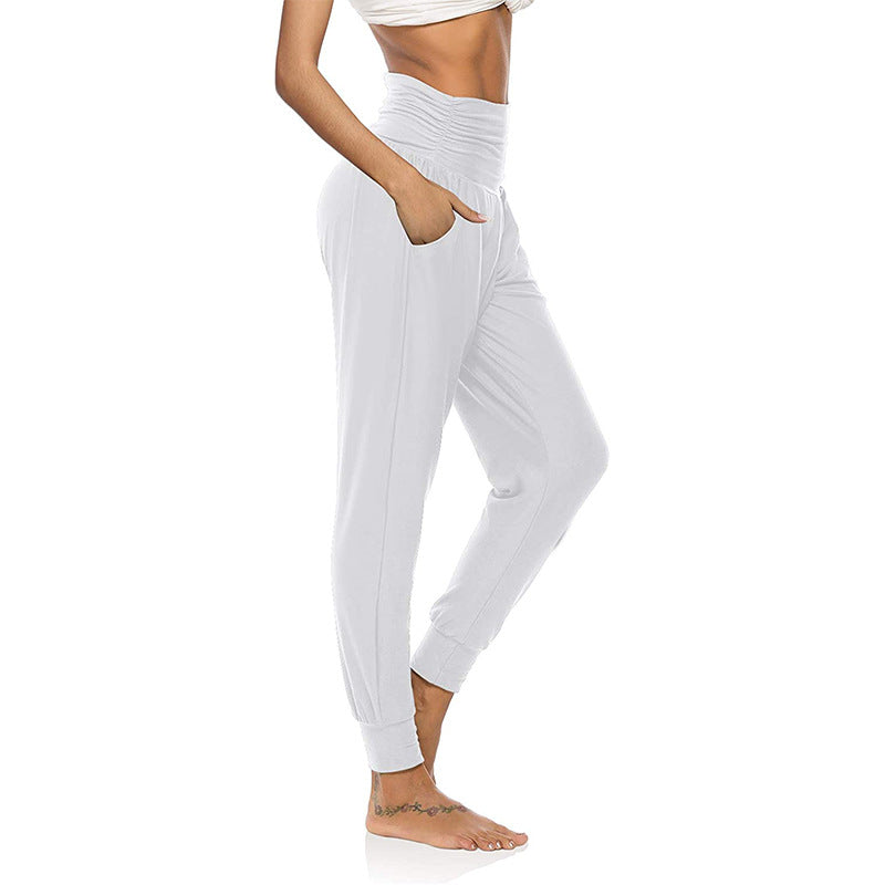 Pants With Pattern Pockets Casual High-waisted Leggings Color Loose Casual Leggings