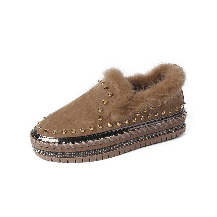 Pedal Tyk-sålede Casual Plus Uld Nitte Lazy Sko Loafers Enkelt Sko Plateau