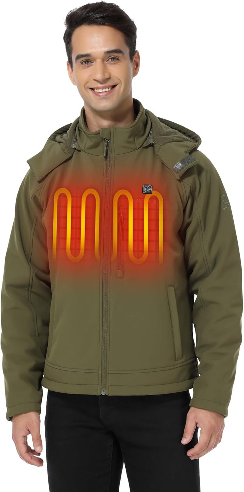 Men'S Heated Jacket with Battery, Heated Coat with Detachable Hood (Charger Not Included)