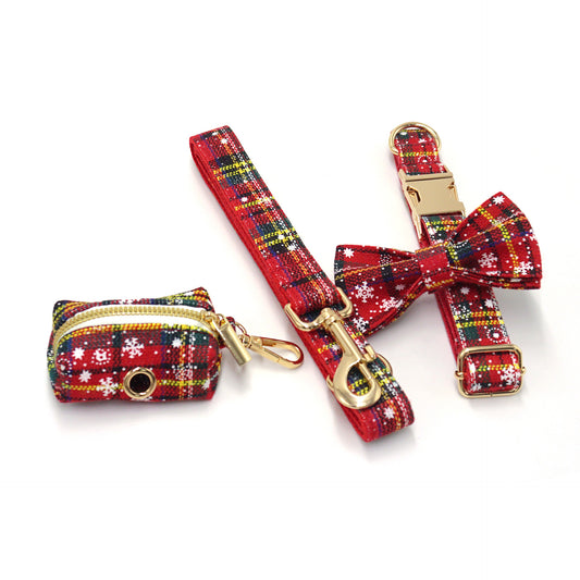 Red Christmas Pet Collar Traction Rope Bowknot Chest Back Dog Stool Bag Suit Laser Sculpture