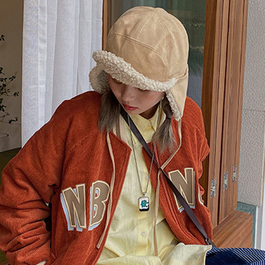Corduroy Ear Protection Flying Female Lamb Hair