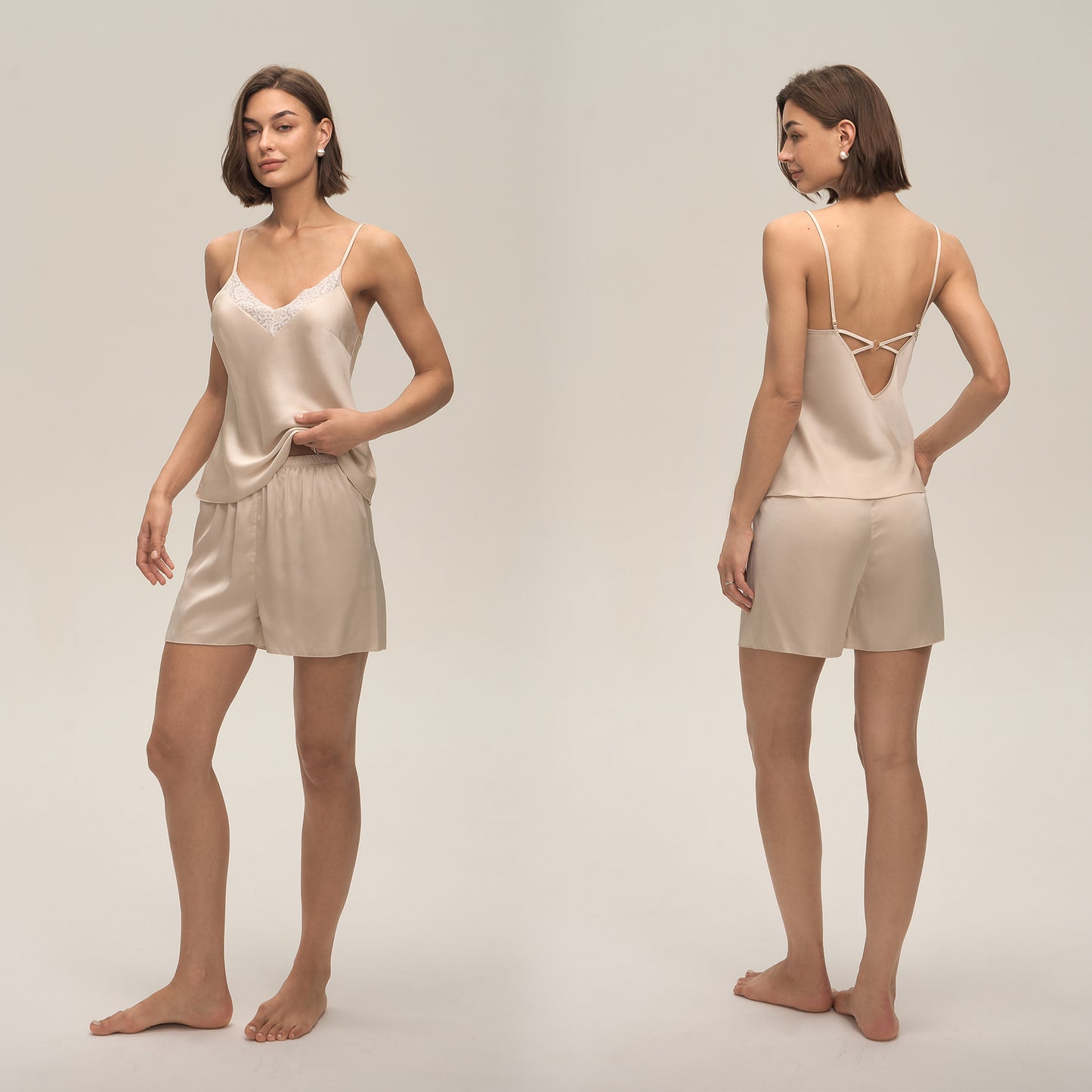 Fashionable Lace-trimmed Casual Pajama Set Summer Comfortable Camisole And Shorts