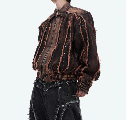 Niche Retro Distressed Deconstruction Padded Shoulder Denim Coat