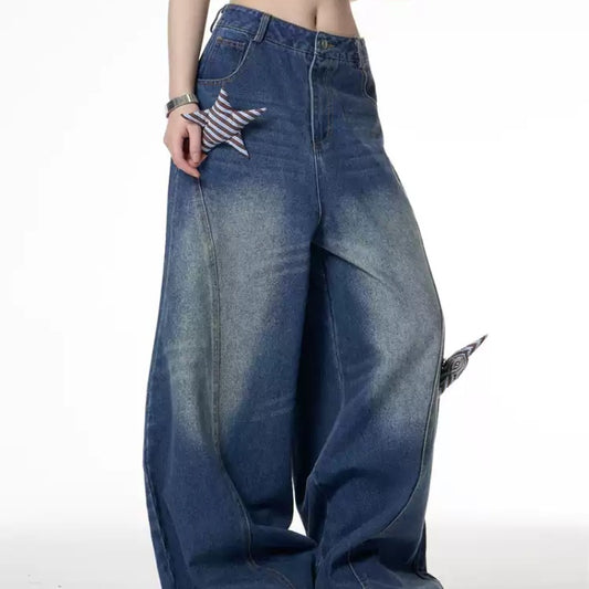 Retro Washed Worn Jeans Female Profile Mop Matchet Pants
