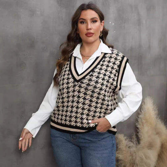 Houndstooth Leisure Vest Top For Women