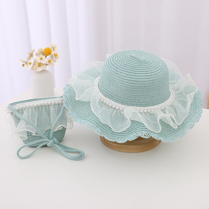 Children's Fashion Lace Pearl Straw Sun Hat