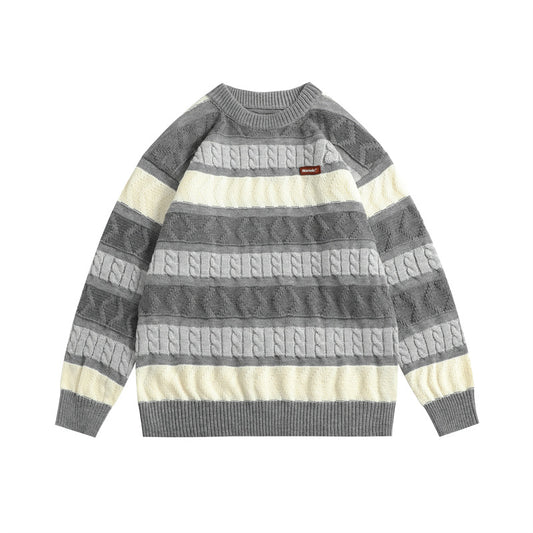 Japanese-style Retro Jacquard Contrast Color Striped Sweater