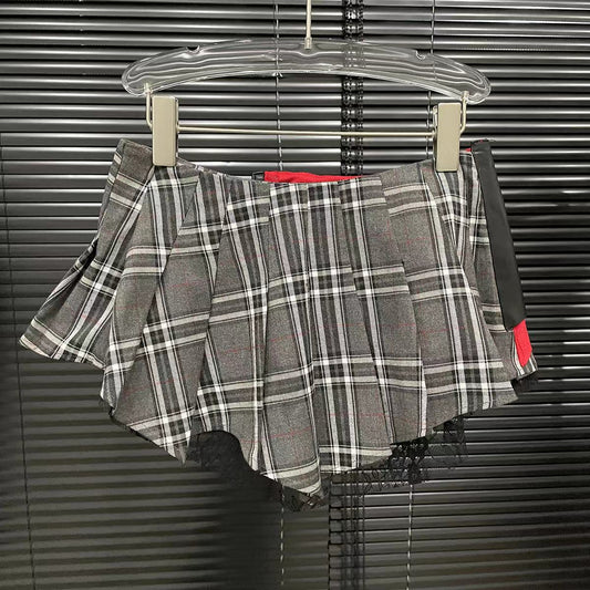 Modern Punk Niche Pleated Stitching Design Skirt