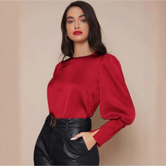 Women's Long Sleeved Satin Shirt