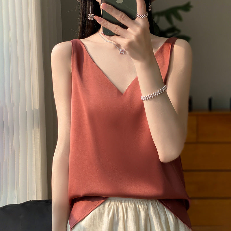 Sling Vest Inner Match Satin Silky Base Loose Sleeveless Top