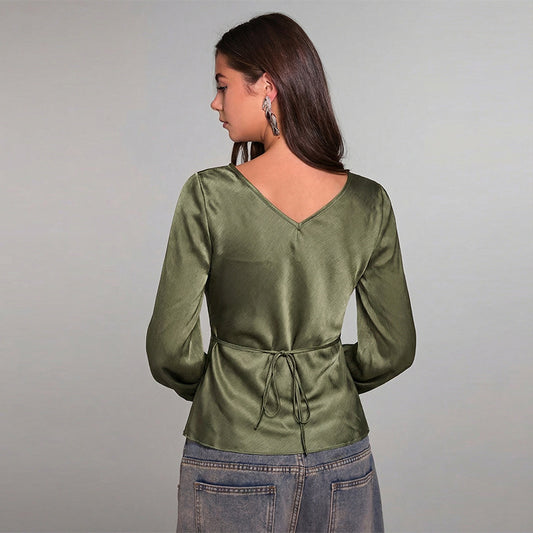 New Slim-fit Womens V-neck Pullover Shirt