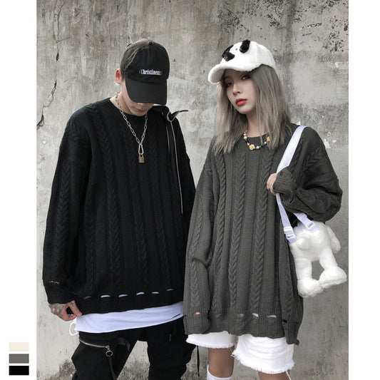 Men's And Women's Simple Twisted Fried Dough Twist Round Neck Solid Sweater