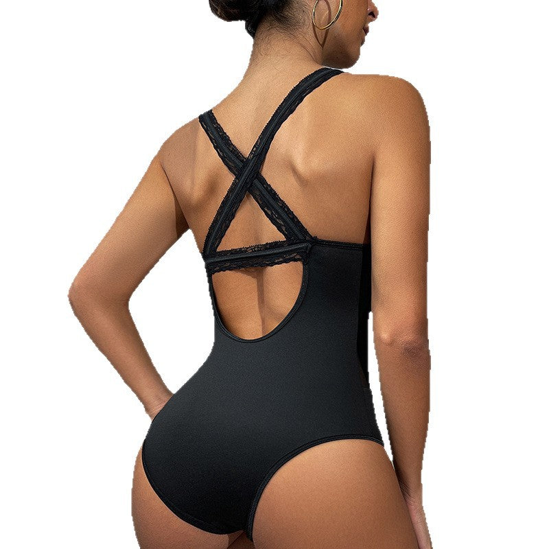 Strapped Hollow-Out Mesh Shaping Fishbone Bodysuit