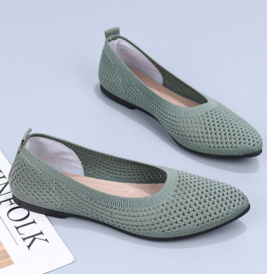 Solid Color Pointed Toe Flat Bottom Flat Heel Soft Bottom Pumps