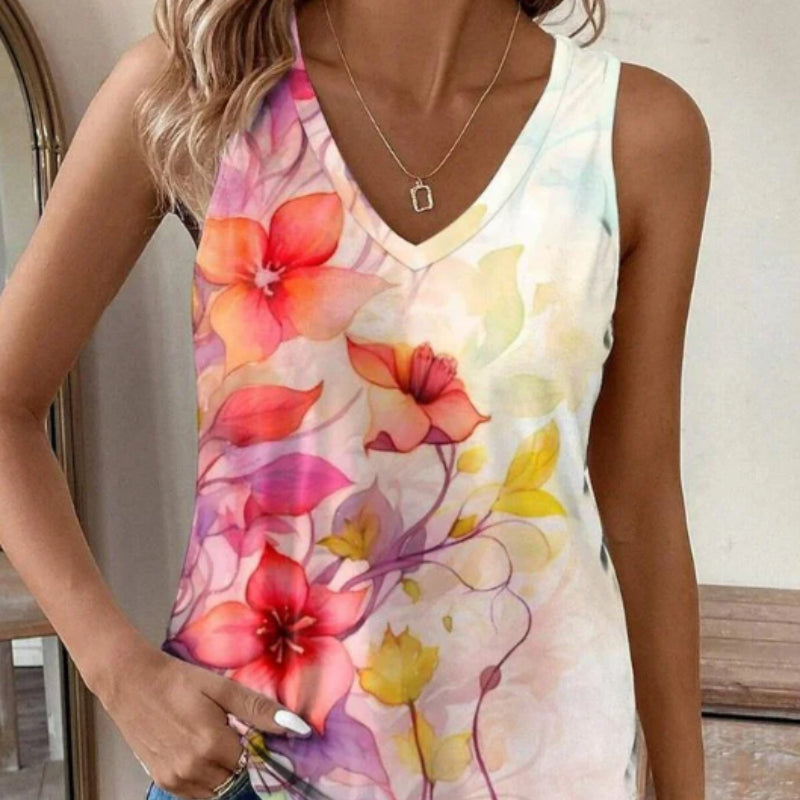 Women's Youthful Floral Print Sleeveless Tank Top
