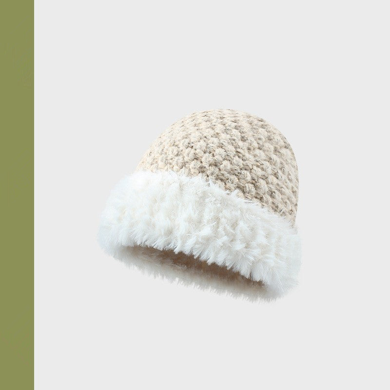 Handmade Plush Stitching Knitted Hat Female