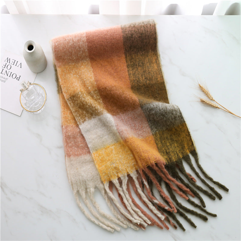 Women's Long Thick Beard Plaid Color Matching Scarf