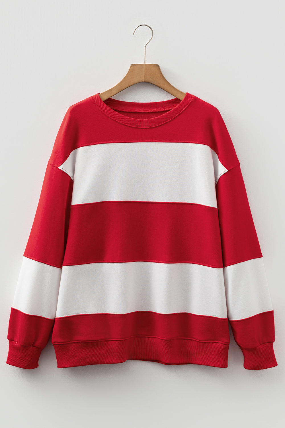 Løs Strikket Farveblok Sweater til Kvinder med Rund Hals