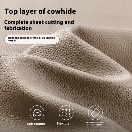 Self-closing First Layer Cowhide Long Wallet