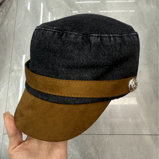 Japanese-style Retro Flat-top Cap Denim Women's Spring And Autumn Color Matching Flat Top