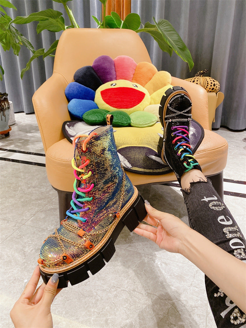 Locomotive Boots Ankle Boots Lace Up Women's Shoes Trend