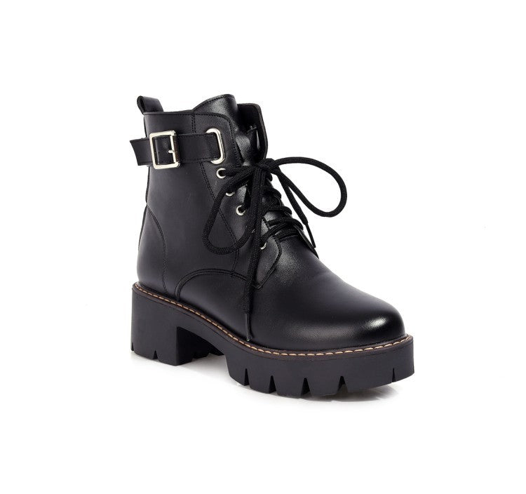 Handsome Motorcycle Boots Martin Boots Belt Buckle Middle Heel