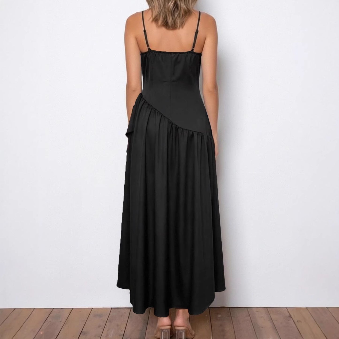 Casual Stylish And Chic Solid-color Asymmetrical Long Slip Dress