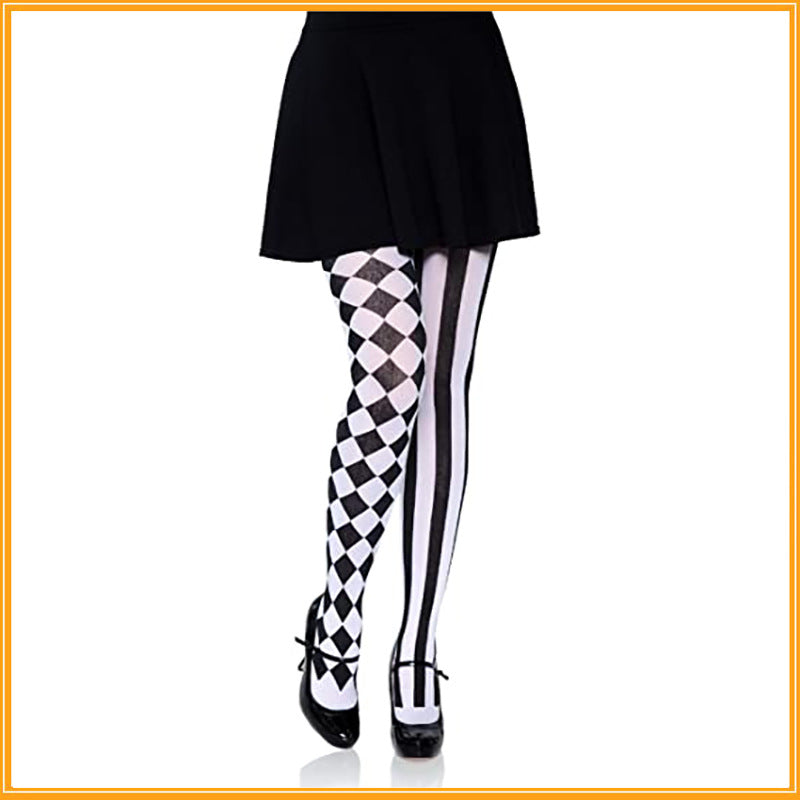 Halloween Magic Yin Yang Lodrette Striber Sort Og Hvid Klaverternede Bukser Strømpebukser
