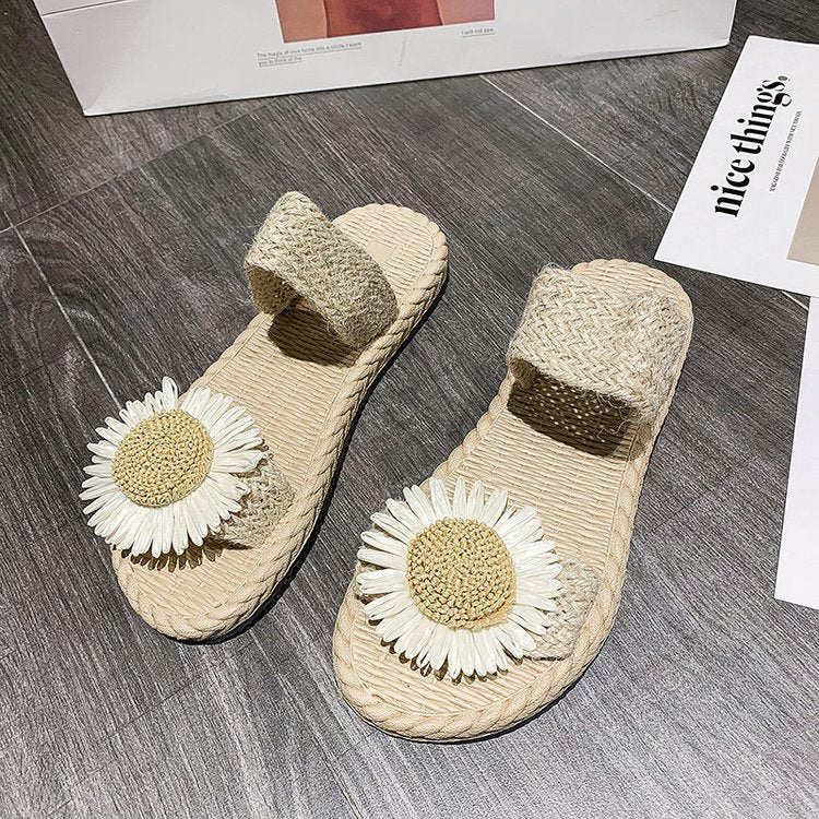 Outdoor Little Daisy Slippers Women's Outer Wear Flat Low Heel Slip-on