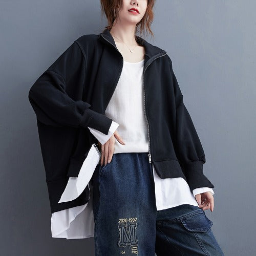 Fake Two Piece Stitching Solid Color Coat Female Fat Sister Fashione