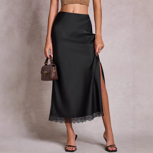 Lace Split High-Waist Elastic Sexy Bodycon Maxi Dress