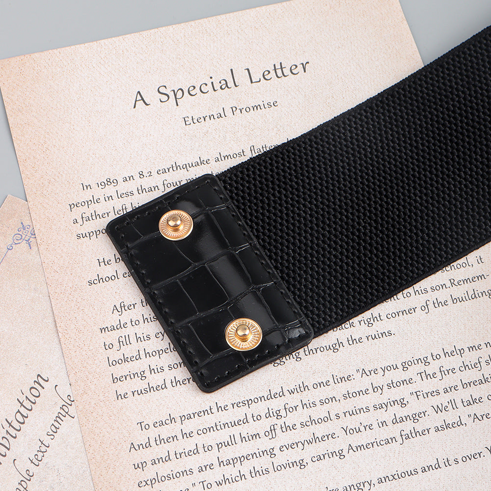 The New Women's Gold Black Wide Belt Decoration Fashion Elastic Metal Waist Cover With Skirt Coat Waist Closed With Fashion Belt